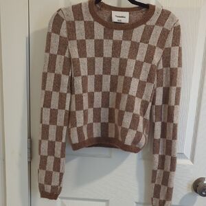 Nanushka Brown and Cream Checkered Sweater